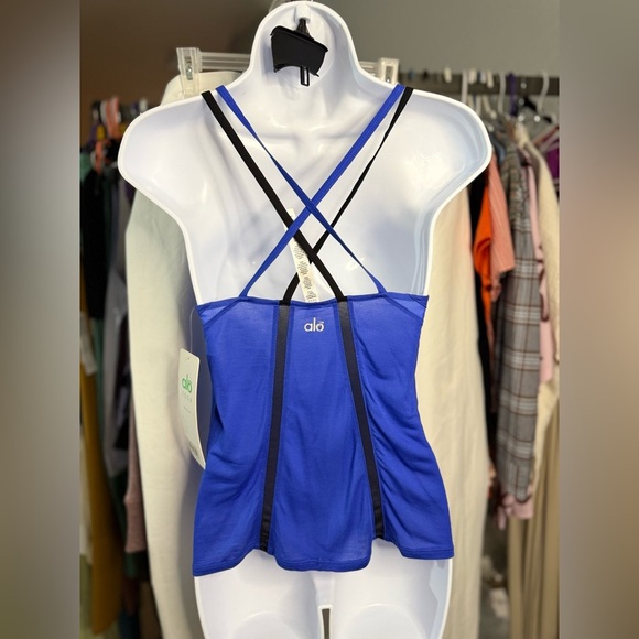 ALO YOGA Lineal All Tied Up Tank Surf Blue/Black Size XS NEW WITH TAGS - Picture 1 of 8